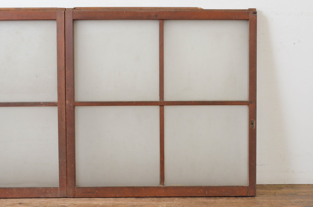 アンティーク建具　レトロな空間づくりにおすすめのガラス窓2枚セット(ガラス戸、引き戸)(R-064992)