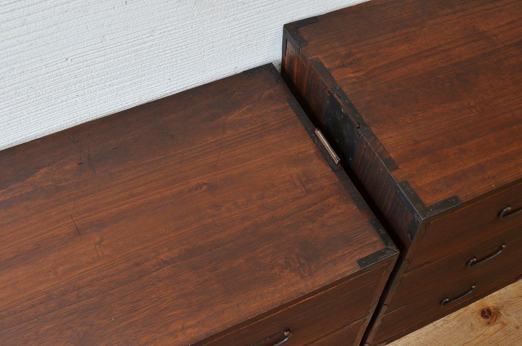 アンティーク家具　☆古いお家の二段重ね時代箪笥(チェスト)　