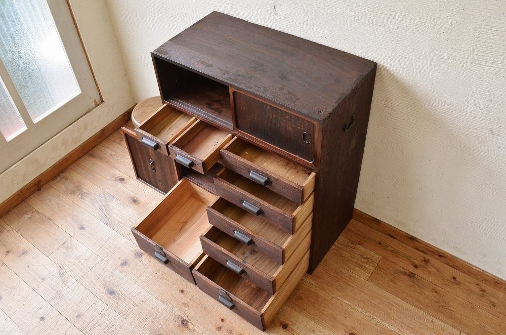 アンティーク家具　多少の傷み有り!!変わり型収納棚