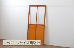 アンティーク建具　昭和初期　当店オリジナルガラス入り　シャビーなペイントが印象的なガラス戸2枚セット(引き戸、建具)(R-038635)