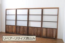 アンティーク建具　レトロな雰囲気漂う親子ドア1対2枚セット (両開きドア、ガラス扉、玄関ドア)(R-080939)