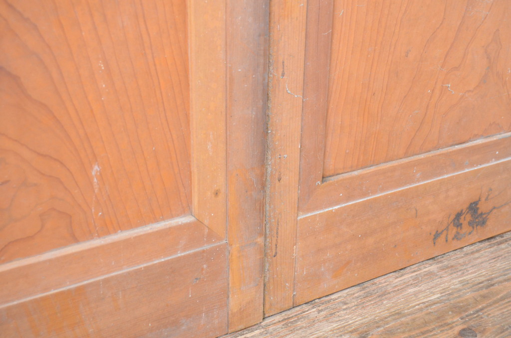 アンティーク建具　ガラス入り　経年による風合いが味わい深い幅狭玄関戸2枚セット(ガラス戸、引き戸)(R-064620)