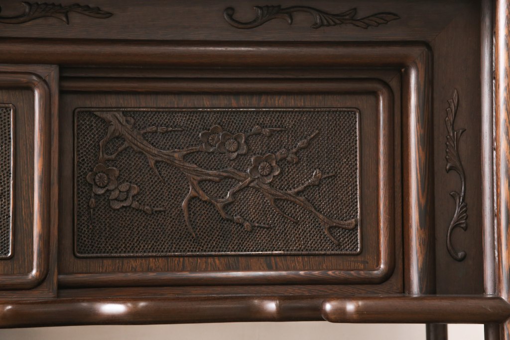 和製ヴィンテージ　鉄刀木(タガヤサン)　レア品!6尺サイズが珍しい、高級感たっぷりの飾り棚(定価約150万円)(収納棚、飾り棚、茶棚、ビンテージ)(R-050487)