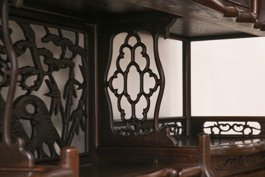 和製ヴィンテージ　鉄刀木(タガヤサン)　レア品!6尺サイズが珍しい、高級感たっぷりの飾り棚(定価約150万円)(収納棚、飾り棚、茶棚、ビンテージ)(R-050487)