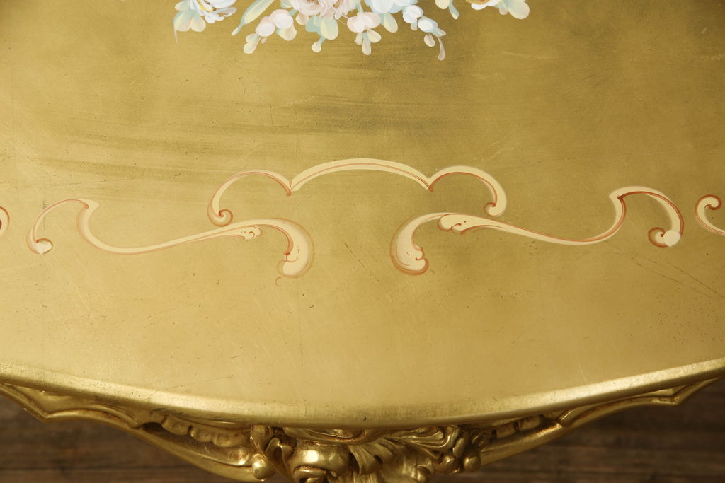 イタリアビンテージ　SILIK(シリック)　ハンドペイント・ゴールド　ロココ調の贅沢なセンターテーブル(ローテーブル、ソファテーブル、ヴィンテージ)(定価約32万円)(R-056673)