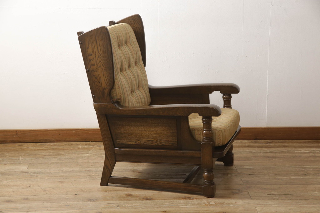 中古　横浜クラシック家具　ノックオンウッド(knockonwood)　コロニアルシリーズ(Hand Made)　英国の伝統スタイルであるウィングバックが印象的な1人掛けソファ(定価約31万円)(ウイングバック、ウィングチェア、1P、アームチェア、一人掛け)(R-055505)