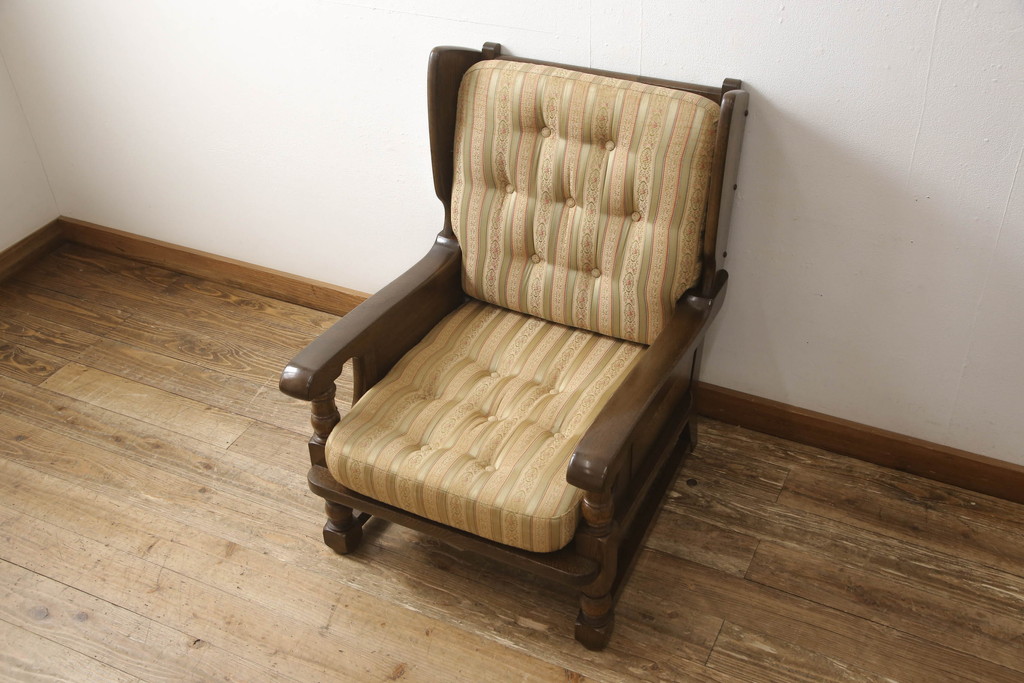 中古　横浜クラシック家具　ノックオンウッド(knockonwood)　コロニアルシリーズ(Hand Made)　英国の伝統スタイルであるウィングバックが印象的な1人掛けソファ(定価約31万円)(ウイングバック、ウィングチェア、1P、アームチェア、一人掛け)(R-055505)