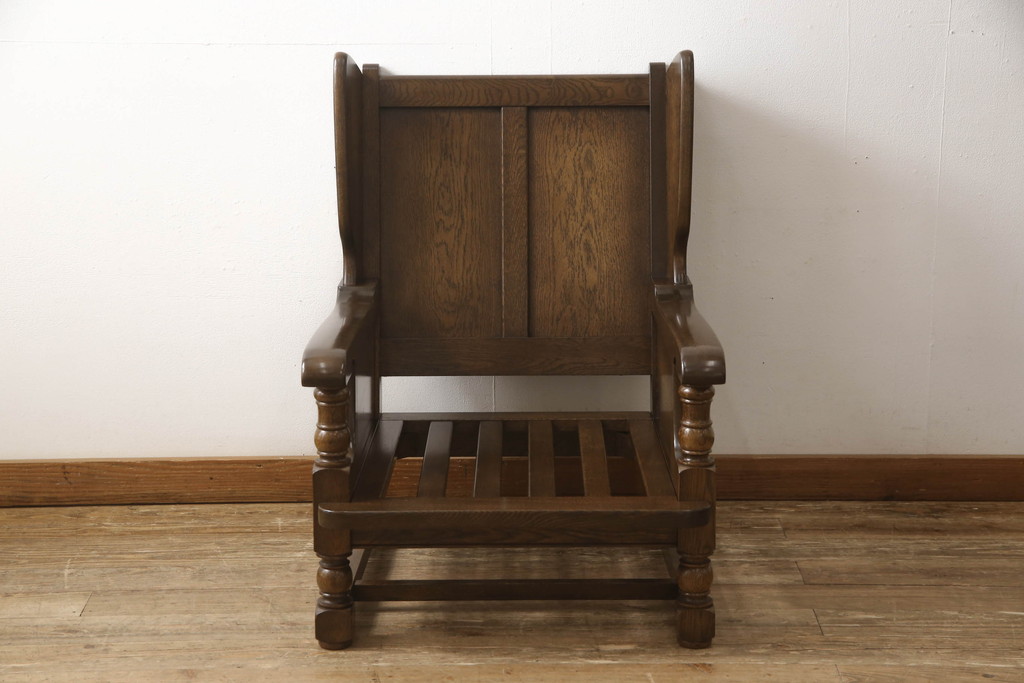 中古　横浜クラシック家具　ノックオンウッド(knockonwood)　コロニアルシリーズ(Hand Made)　英国の伝統スタイルであるウィングバックが印象的な1人掛けソファ(定価約31万円)(ウイングバック、ウィングチェア、1P、アームチェア、一人掛け)(R-055505)