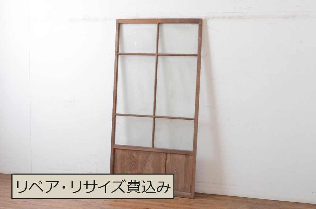アンティーク建具　経年を感じさせる木味が魅力のガラス戸1枚(引き戸)(R-064911)