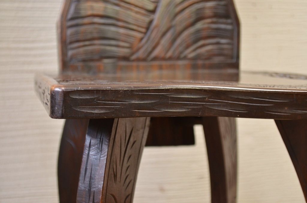 中古 軽井沢彫り イス2脚セット(2)(椅子、ダイニングチェア)