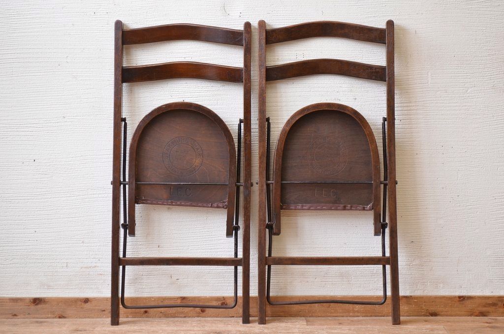 アンティーク家具　イギリスアンティーク　折り畳み式チェア2脚セット(椅子、イス)