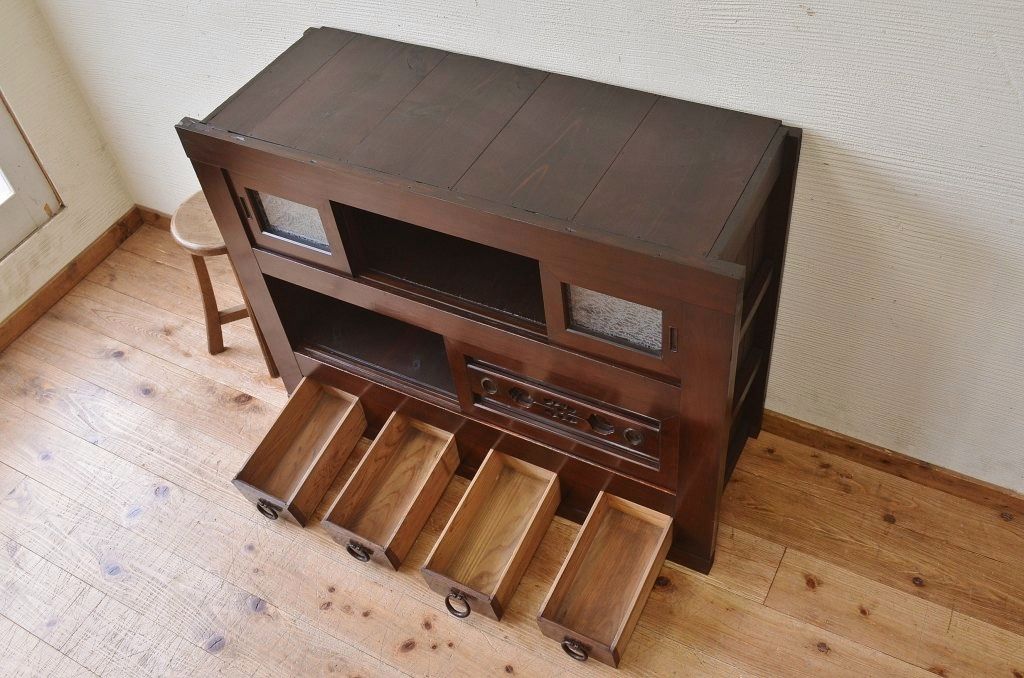 アンティーク家具　古民具　骨董　味の良い四尺水屋箪笥「角カット有」2(食器棚、収納棚)