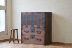 アンティーク家具　明治時代　観音開き二段重ね時代箪笥