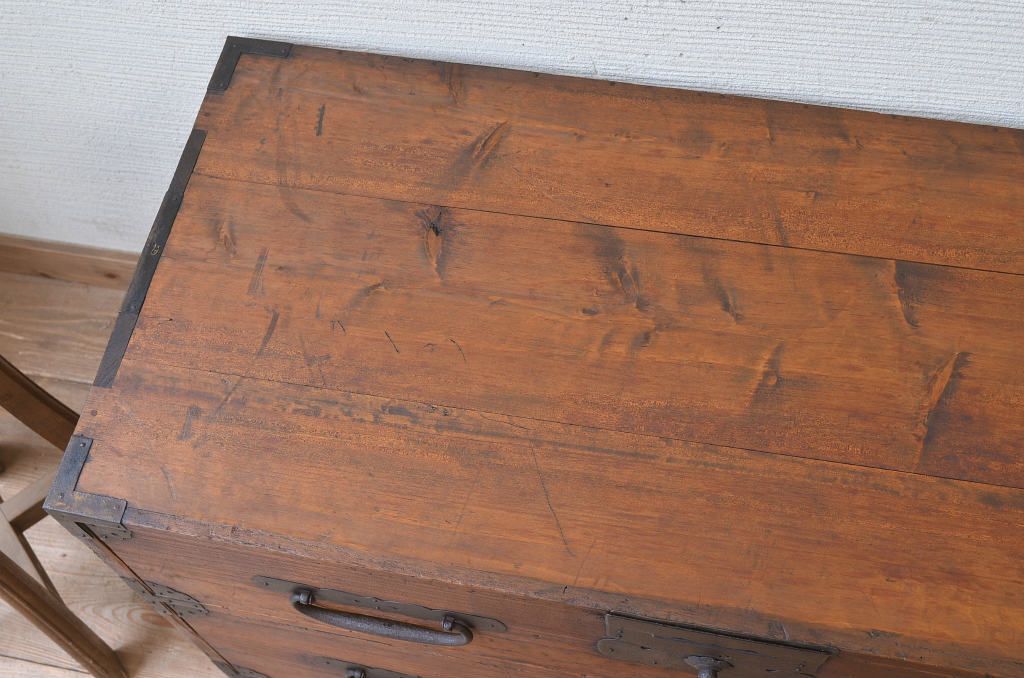 アンティーク家具　明治時代　観音開き二段重ね時代箪笥