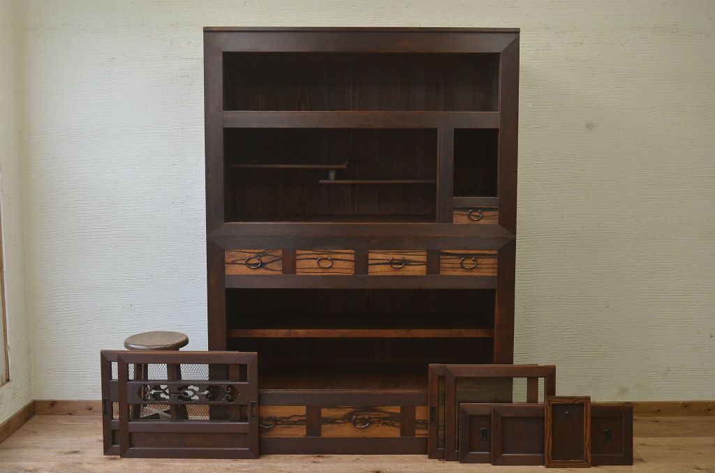アンティーク家具　古民具　骨董　明治〜大正　黒柿と欅玉杢の上品な水屋箪笥