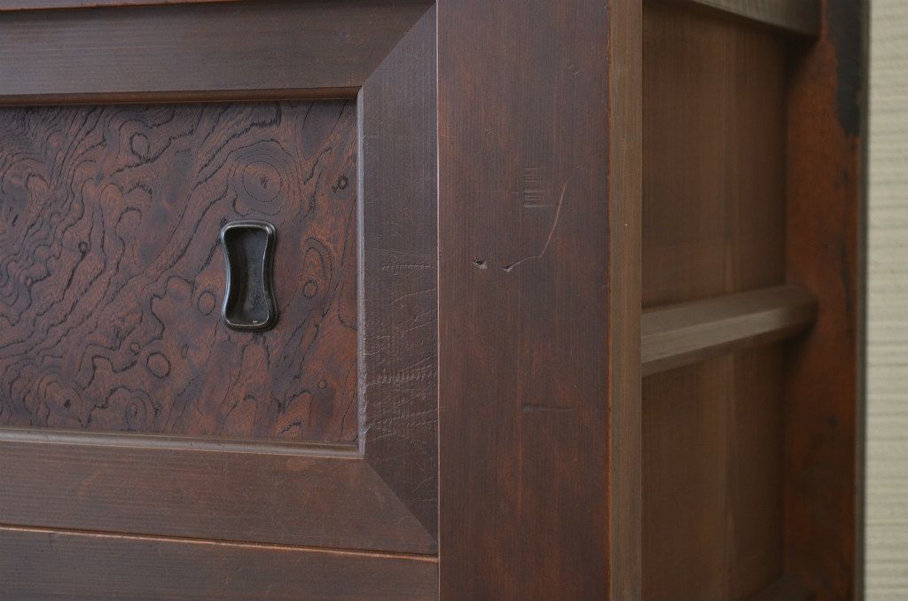 アンティーク家具　古民具　骨董　明治〜大正　黒柿と欅玉杢の上品な水屋箪笥