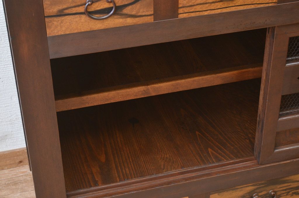 アンティーク家具　古民具　骨董　明治〜大正　黒柿と欅玉杢の上品な水屋箪笥