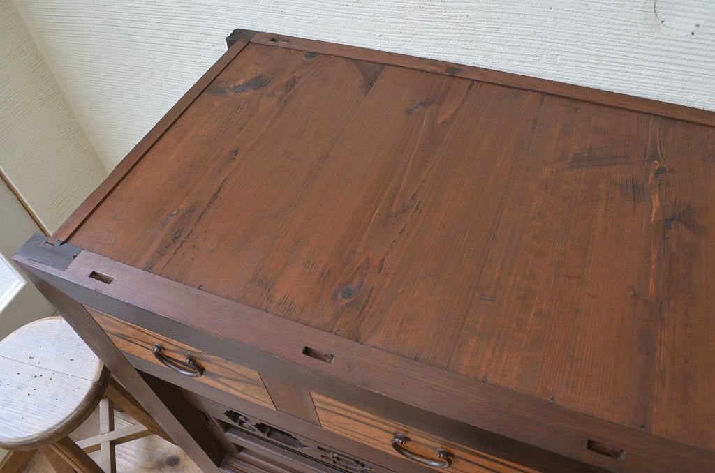 アンティーク家具　古民具　骨董　明治〜大正　黒柿と欅玉杢の上品な水屋箪笥