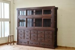 アンティーク家具　明治時代　近江　二段重ね引き出し収納棚(薬箪笥)