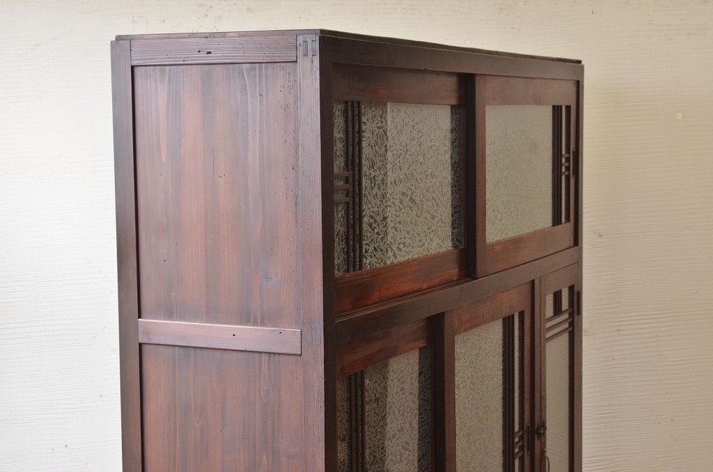 アンティーク家具　特大!結霜ガラスアンティーク下駄箱(収納棚)