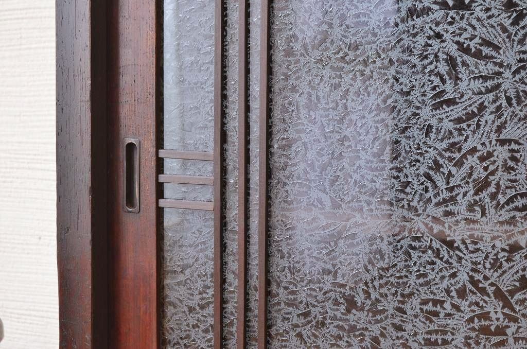 アンティーク家具　特大!結霜ガラスアンティーク下駄箱(収納棚)