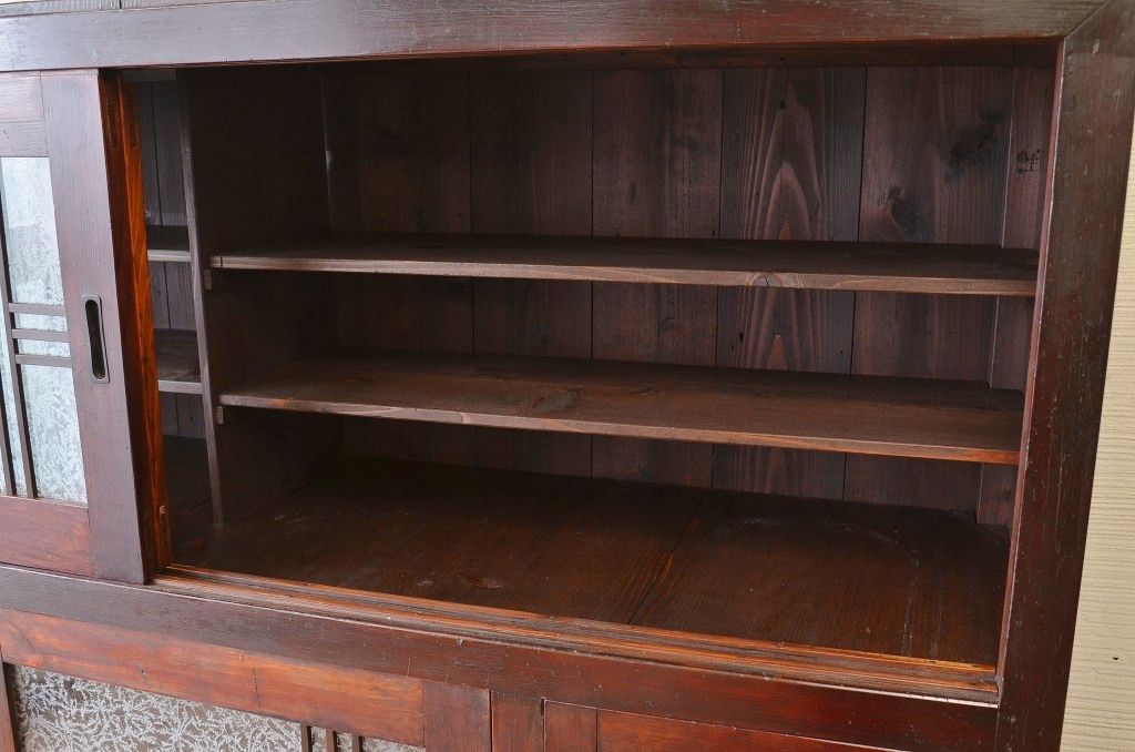 アンティーク家具　特大!結霜ガラスアンティーク下駄箱(収納棚)