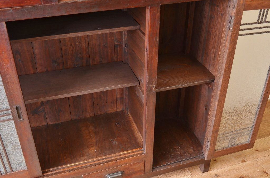 アンティーク家具　特大!結霜ガラスアンティーク下駄箱(収納棚)