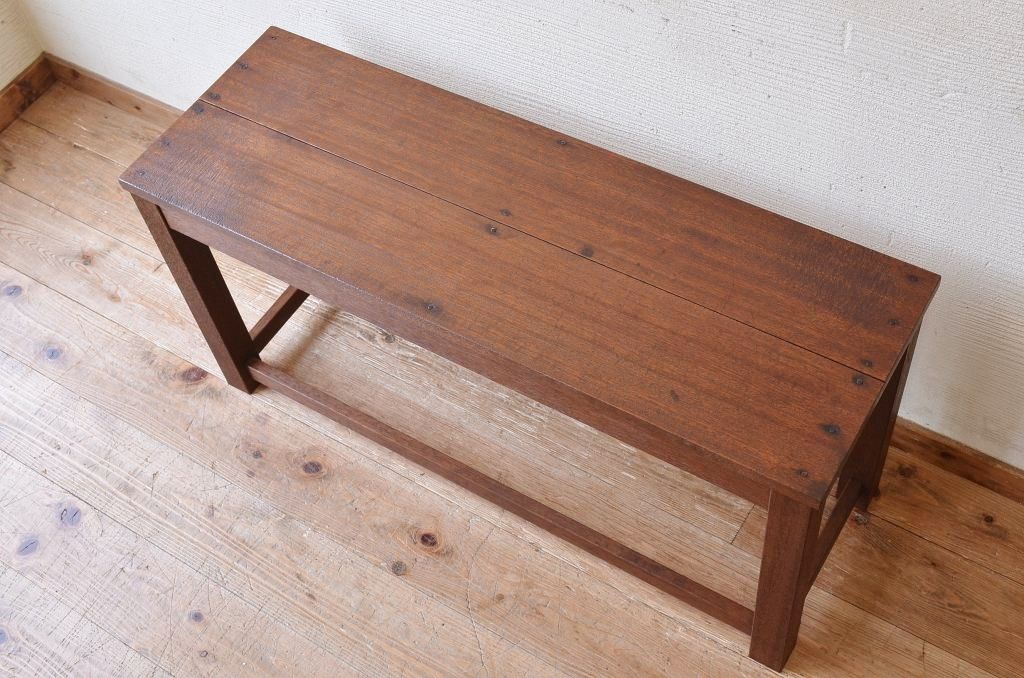 アンティーク家具　古い木のシンプルなアンティークベンチ