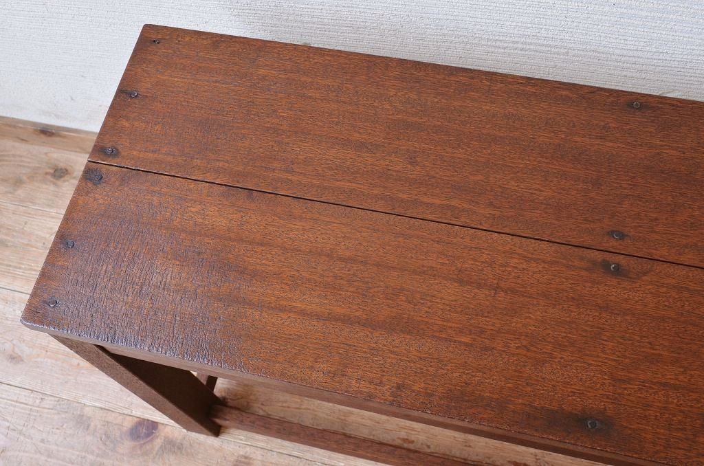 アンティーク家具　古い木のシンプルなアンティークベンチ