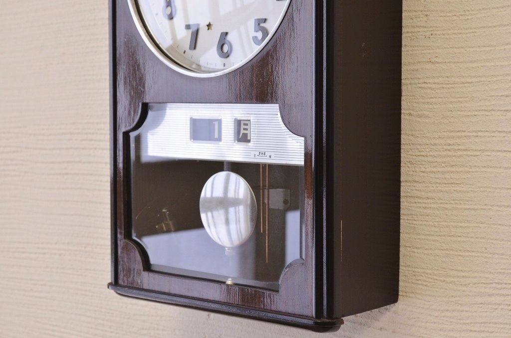 アンティーク雑貨　アイチ製カレンダー掛け時計(ボンボン時計、柱時計)