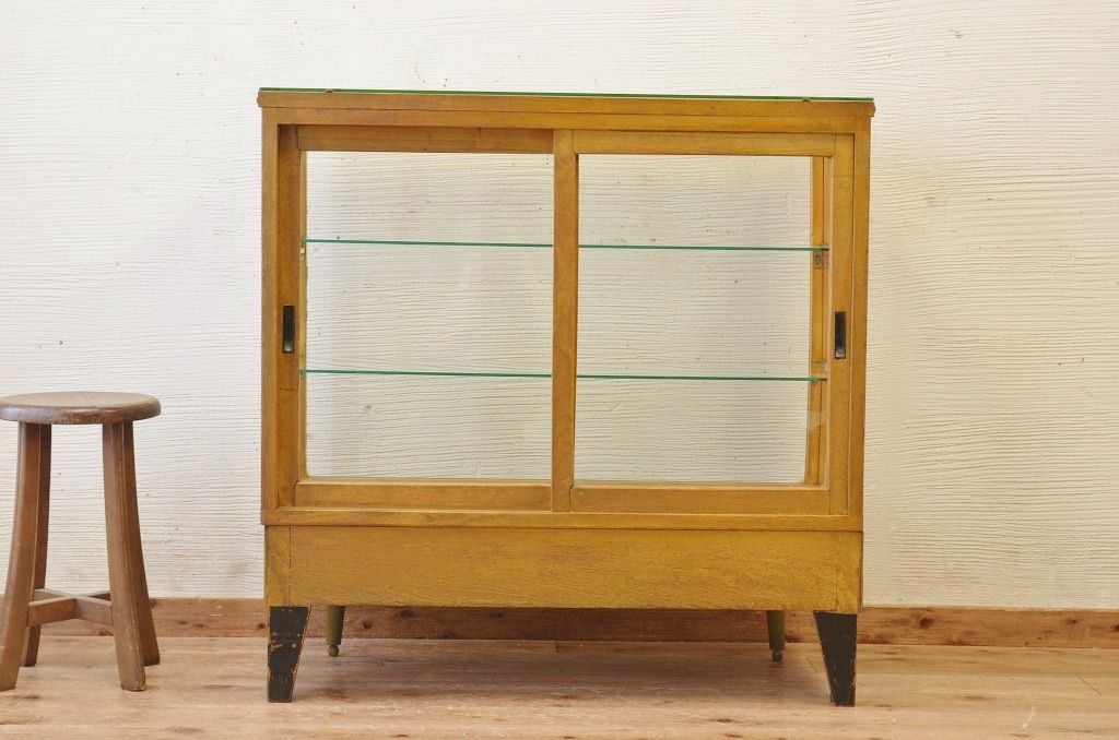 アンティーク家具　古いパン屋のアンティークガラスケース