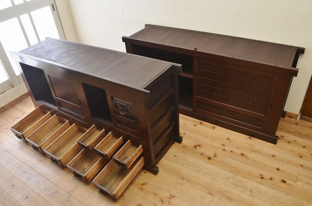 アンティーク家具　明治〜大正　味わい深い六尺水屋箪笥
