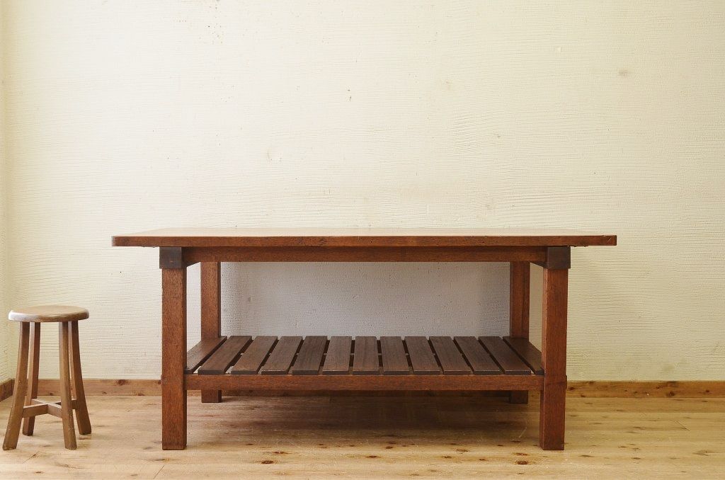 アンティーク家具　重厚!!天板がナラ材の骨太作業台1(ダイニングテーブル)