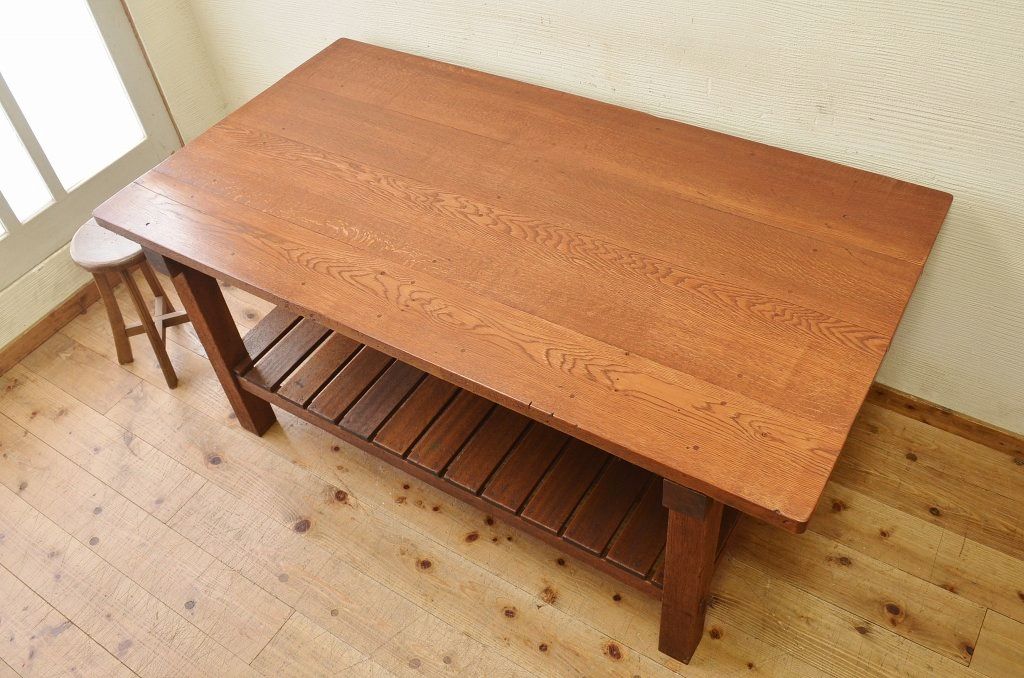 アンティーク家具　重厚!!天板がナラ材の骨太作業台1(ダイニングテーブル)