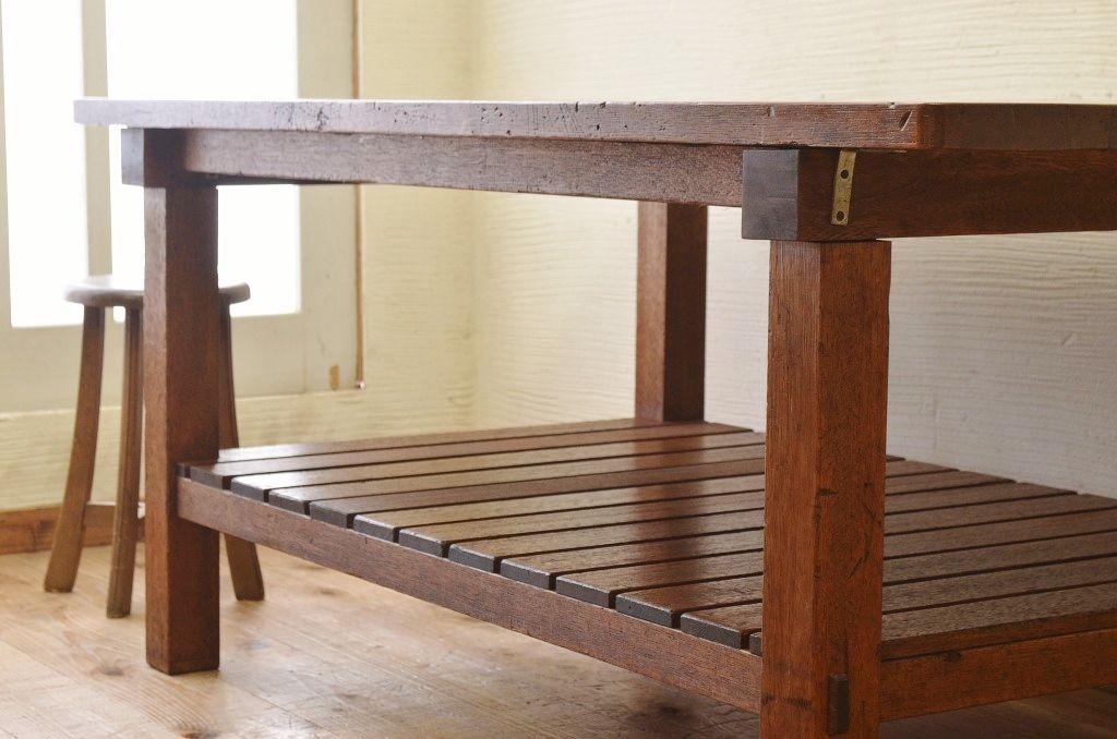 アンティーク家具　重厚!!天板がナラ材の骨太作業台1(ダイニングテーブル)