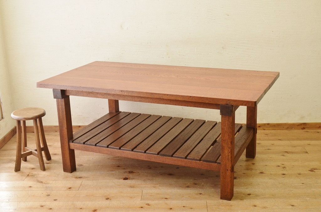 アンティーク家具　重厚!!天板がナラ材の骨太作業台1(ダイニングテーブル)