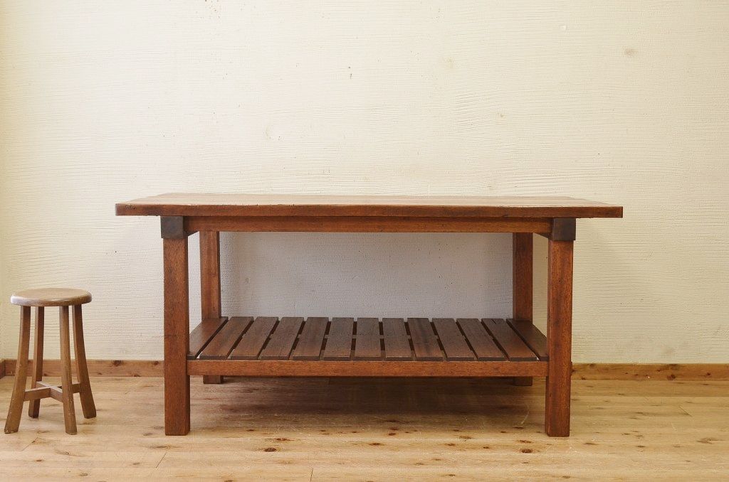 アンティーク家具　重厚!!天板がナラ材の骨太作業台2(ダイニングテーブル)