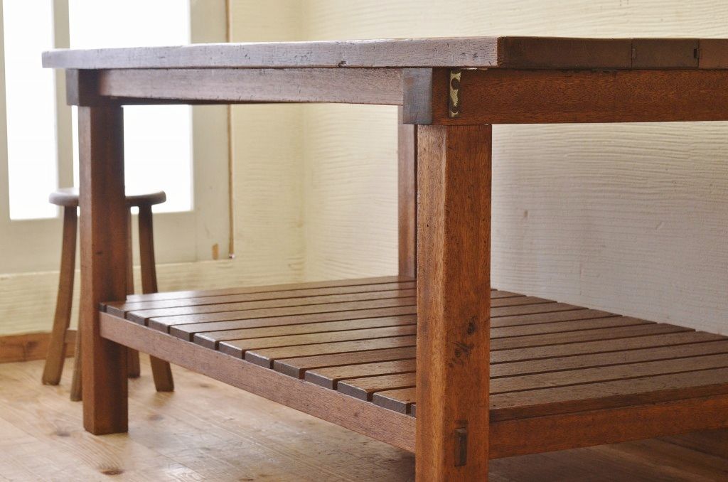 アンティーク家具　重厚!!天板がナラ材の骨太作業台2(ダイニングテーブル)