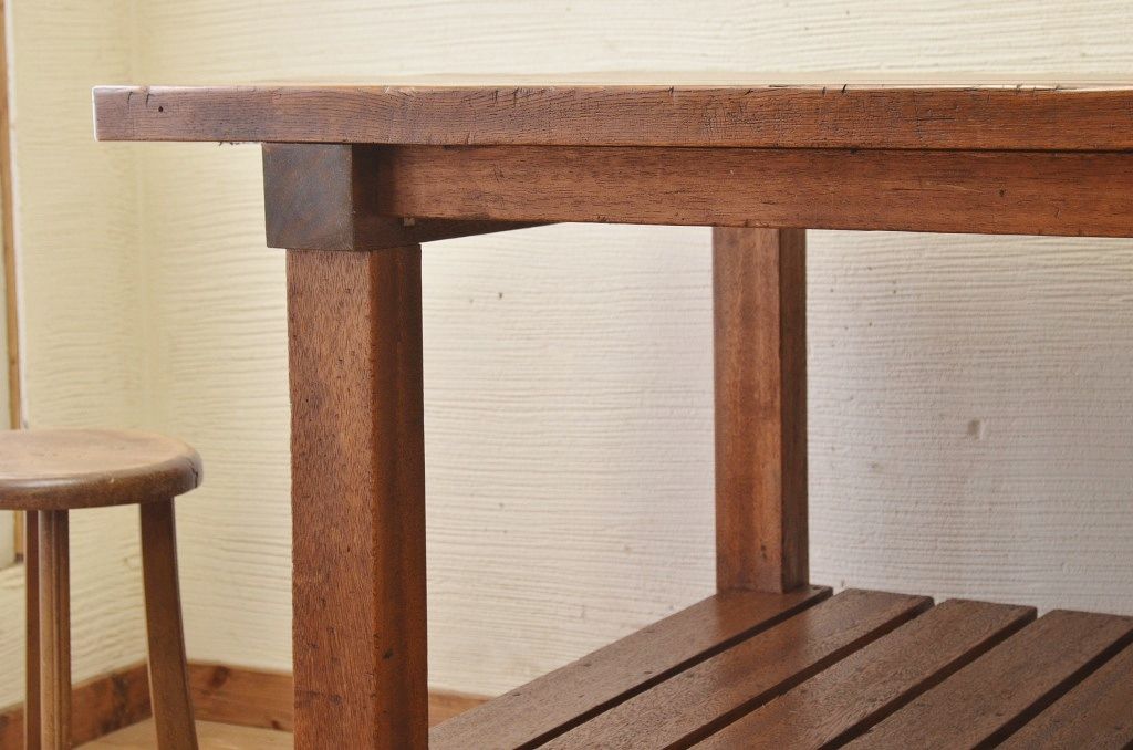 アンティーク家具　重厚!!天板がナラ材の骨太作業台2(ダイニングテーブル)