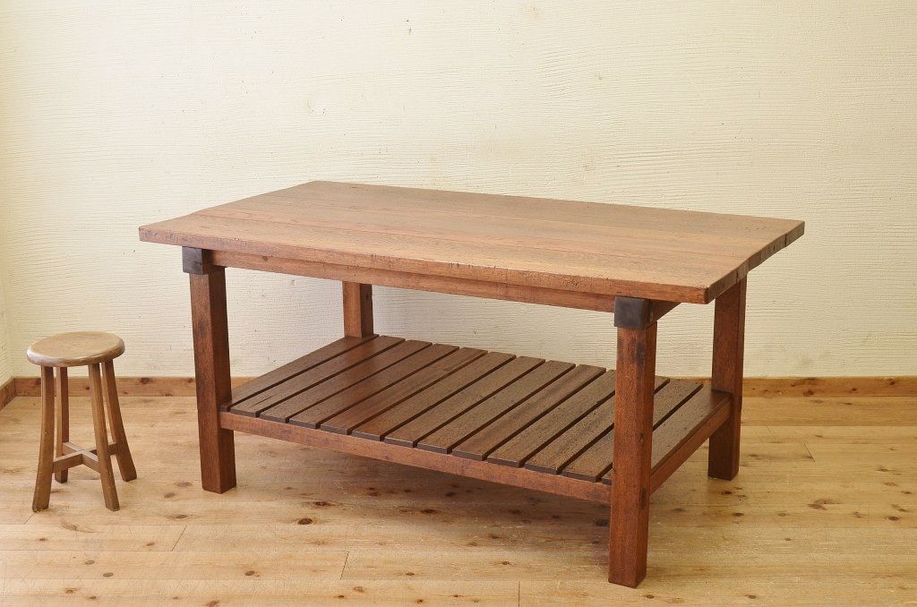 アンティーク家具　重厚!!天板がナラ材の骨太作業台2(ダイニングテーブル)
