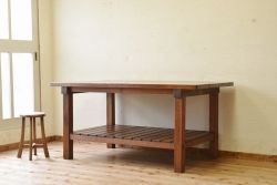 アンティーク家具　重厚!!天板がナラ材の骨太作業台3(ダイニングテーブル)