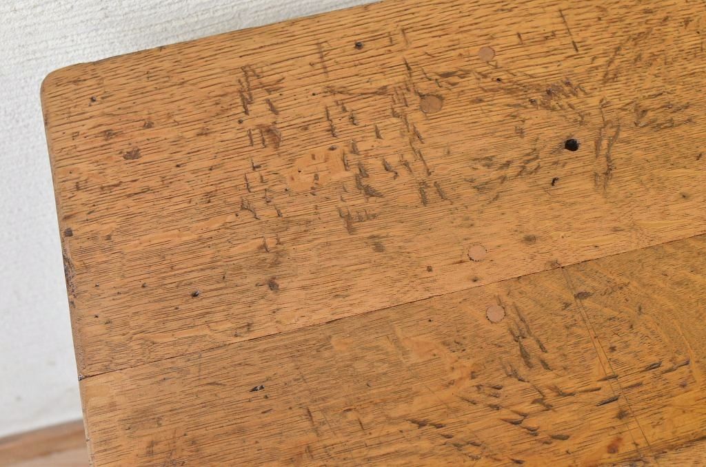 アンティーク家具　重厚!!天板がナラ材の骨太作業台3(ダイニングテーブル)