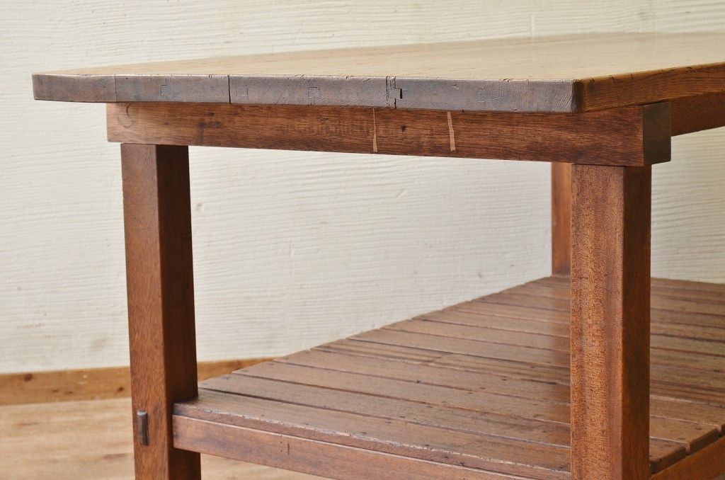 アンティーク家具　重厚!!天板がナラ材の骨太作業台3(ダイニングテーブル)
