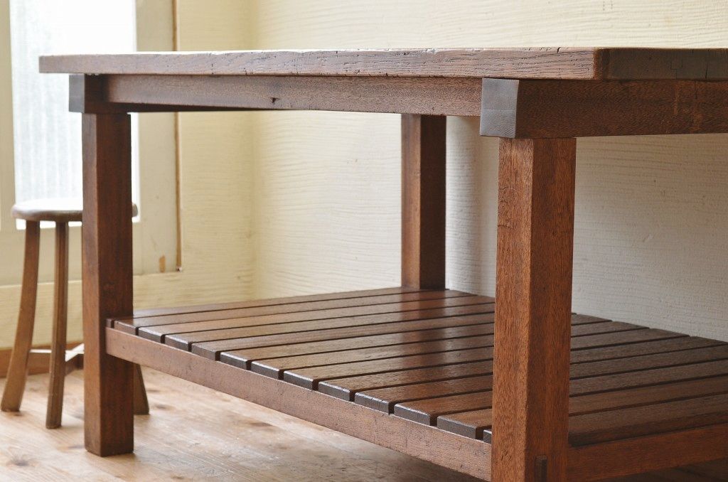 アンティーク家具　重厚!!天板がナラ材の骨太作業台3(ダイニングテーブル)