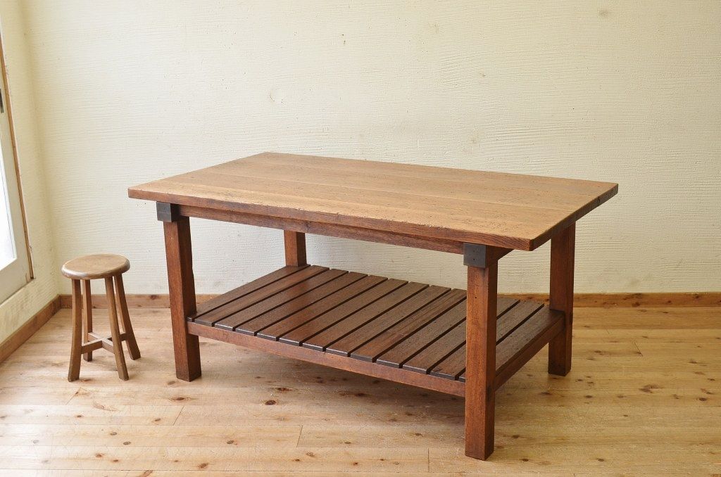 アンティーク家具　重厚!!天板がナラ材の骨太作業台3(ダイニングテーブル)