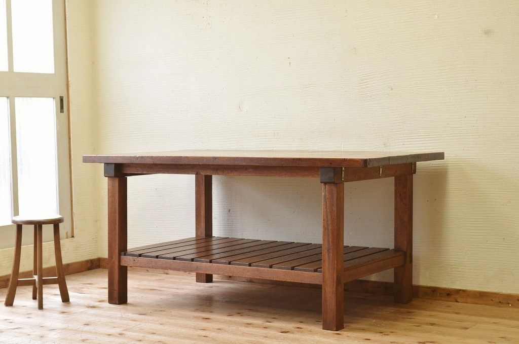 アンティーク家具　重厚!!天板がナラ材の骨太作業台4(ダイニングテーブル)