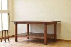 アンティーク家具　重厚!!天板がナラ材の骨太作業台4(ダイニングテーブル)