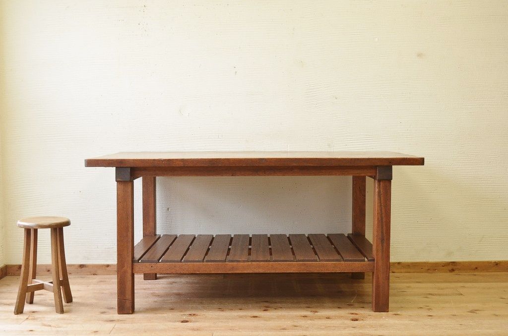 アンティーク家具　重厚!!天板がナラ材の骨太作業台4(ダイニングテーブル)