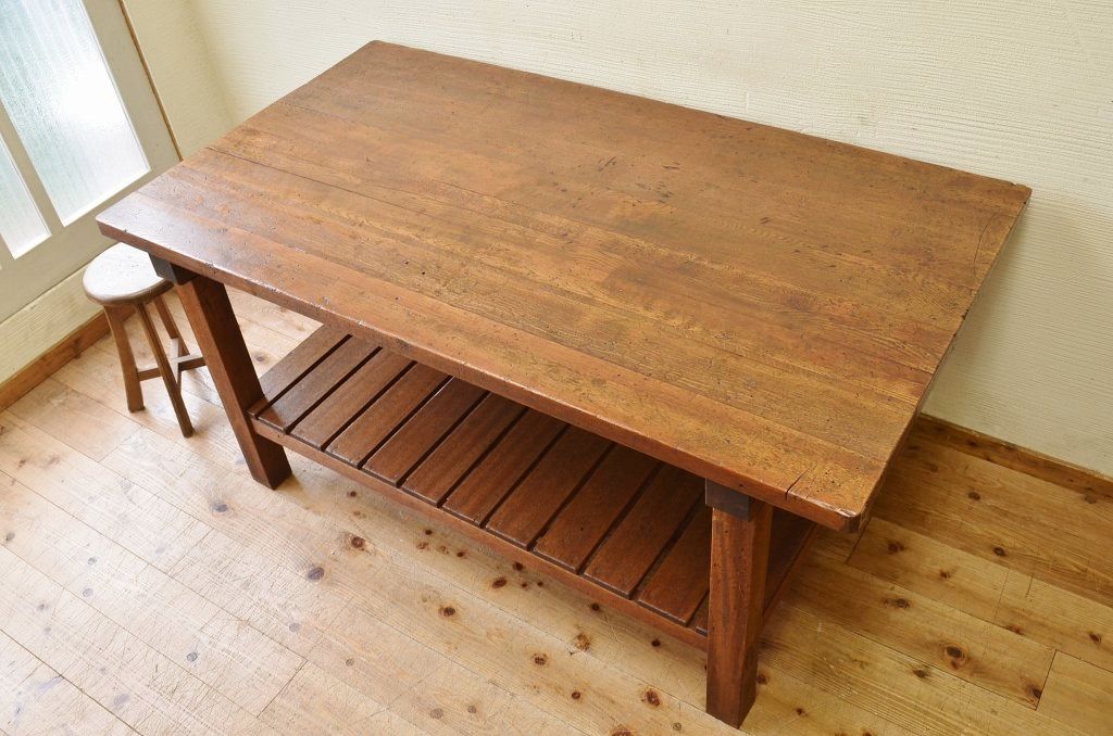 アンティーク家具　重厚!!天板がナラ材の骨太作業台4(ダイニングテーブル)
