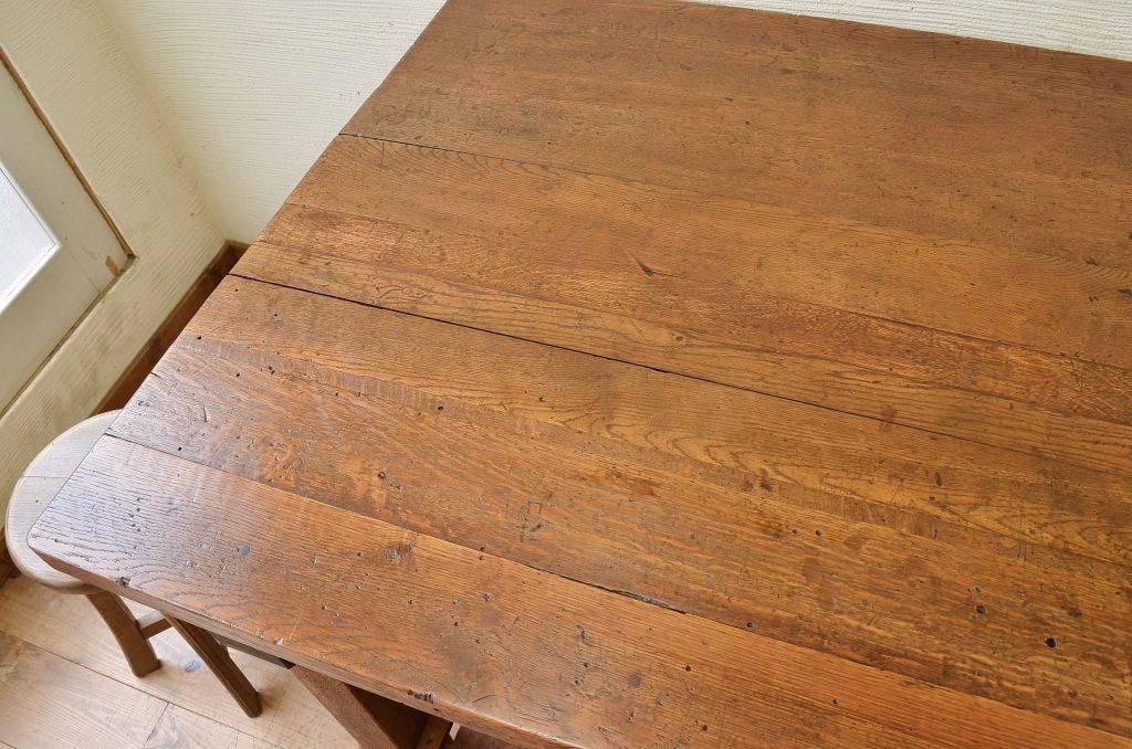 アンティーク家具　重厚!!天板がナラ材の骨太作業台4(ダイニングテーブル)